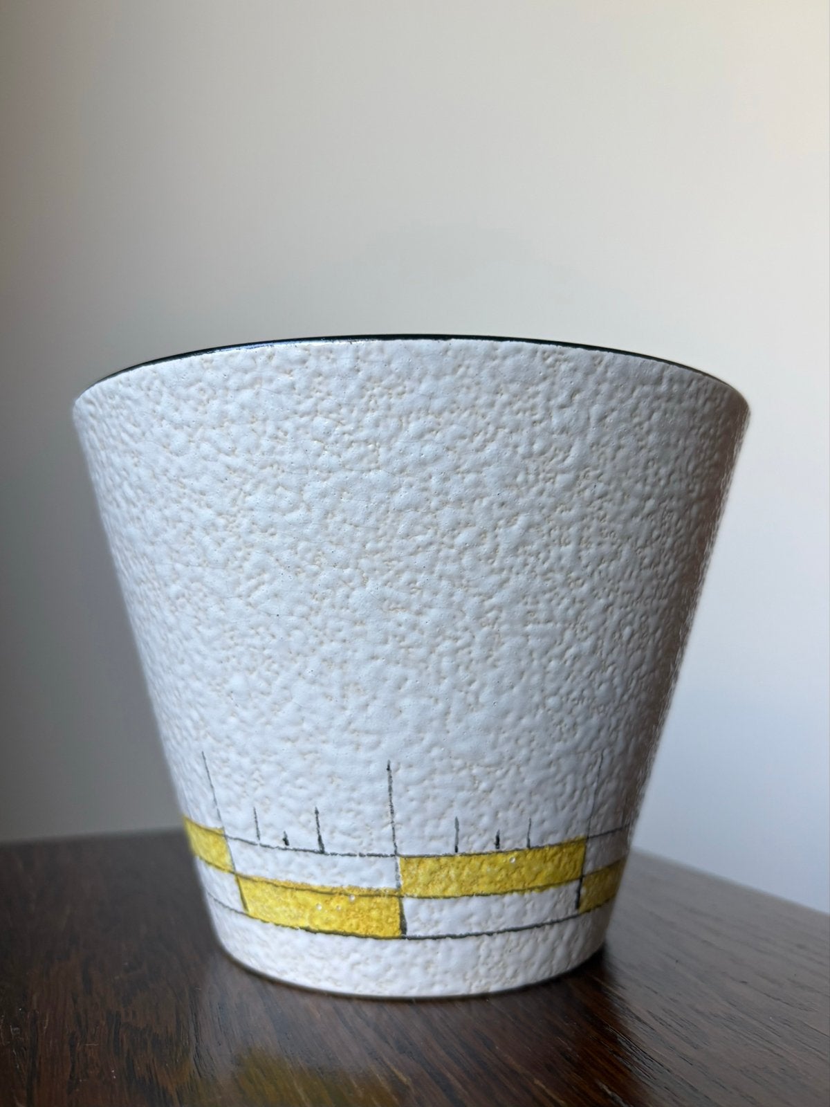 Mooie Vintage ADCO Bloempot Keramiek '60/'70 geometrisch, Rond, Ophalen of Verzenden, Aardewerk, Minder dan 40 cm