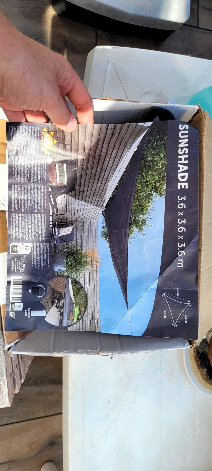 Sunshade 3.6x3.6x3.6m - Driehoekig Schaduwdoek, Ophalen of Verzenden, Zo goed als nieuw