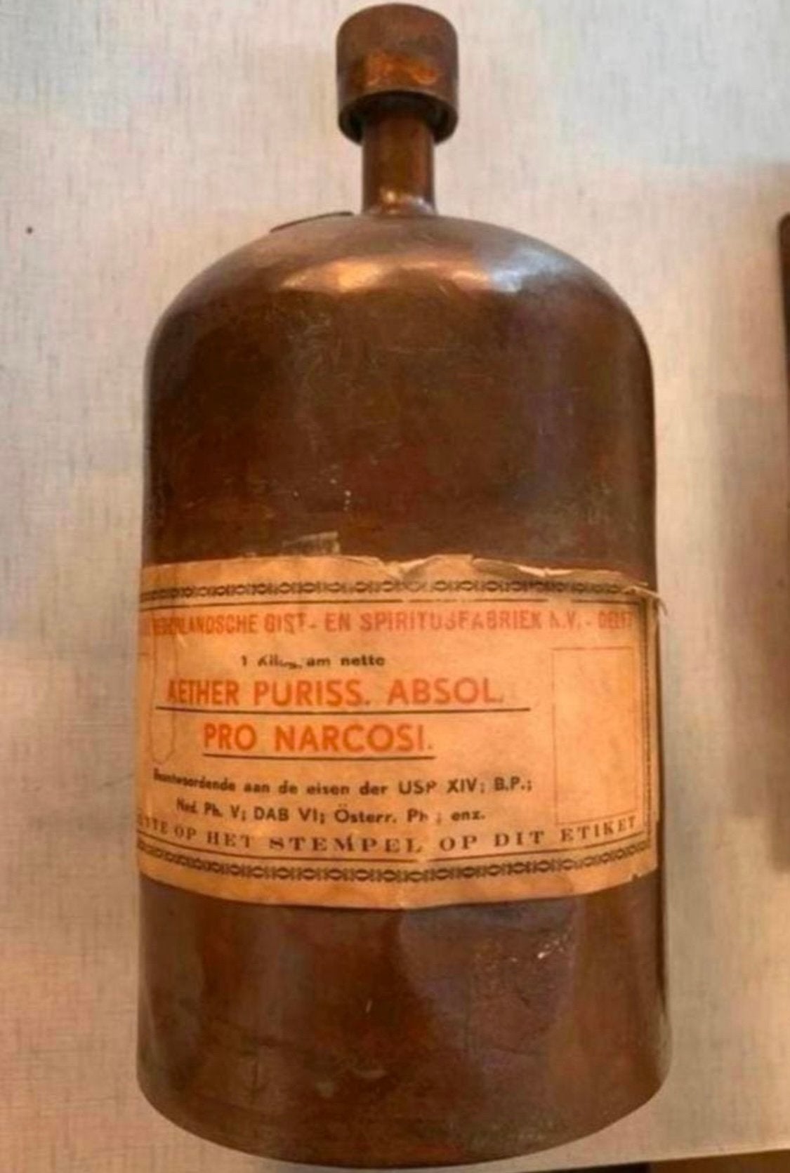 Tank fles antieke koperen apothekers narcose tank., Antiek en Kunst, Antiek | Gereedschap en Instrumenten, Ophalen of Verzenden