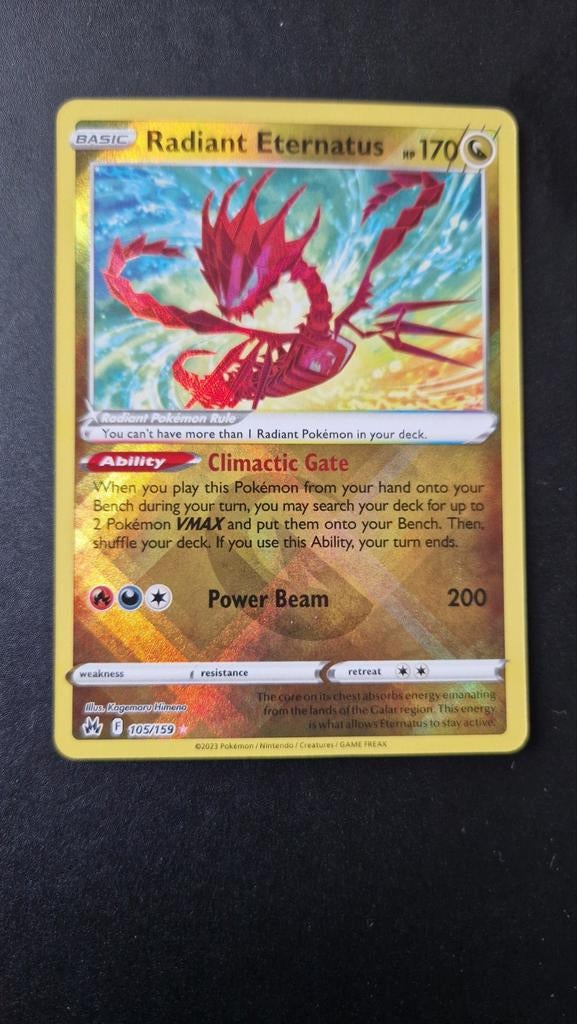 Radiant Eternatus 105/159 Crown Zenith Pokemon, Ophalen of Verzenden, Zo goed als nieuw, Losse kaart