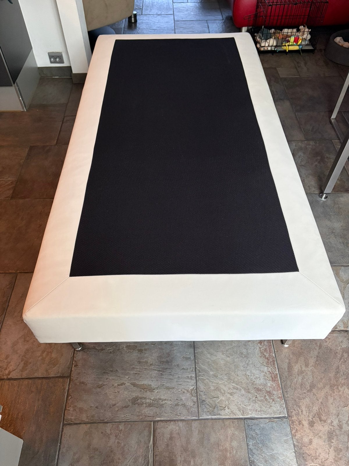 Boxspring 100x200 Wit Guinea Leder exclusief matras, Ophalen, Eenpersoons, Wit, 200 cm