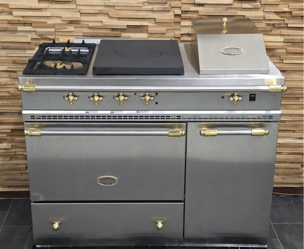 🔥Luxe Fornuis Lacanche 110cm rvs & messing Coupe de Feu, Witgoed en Apparatuur, Fornuizen, Zo goed als nieuw, Vrijstaand, Gas