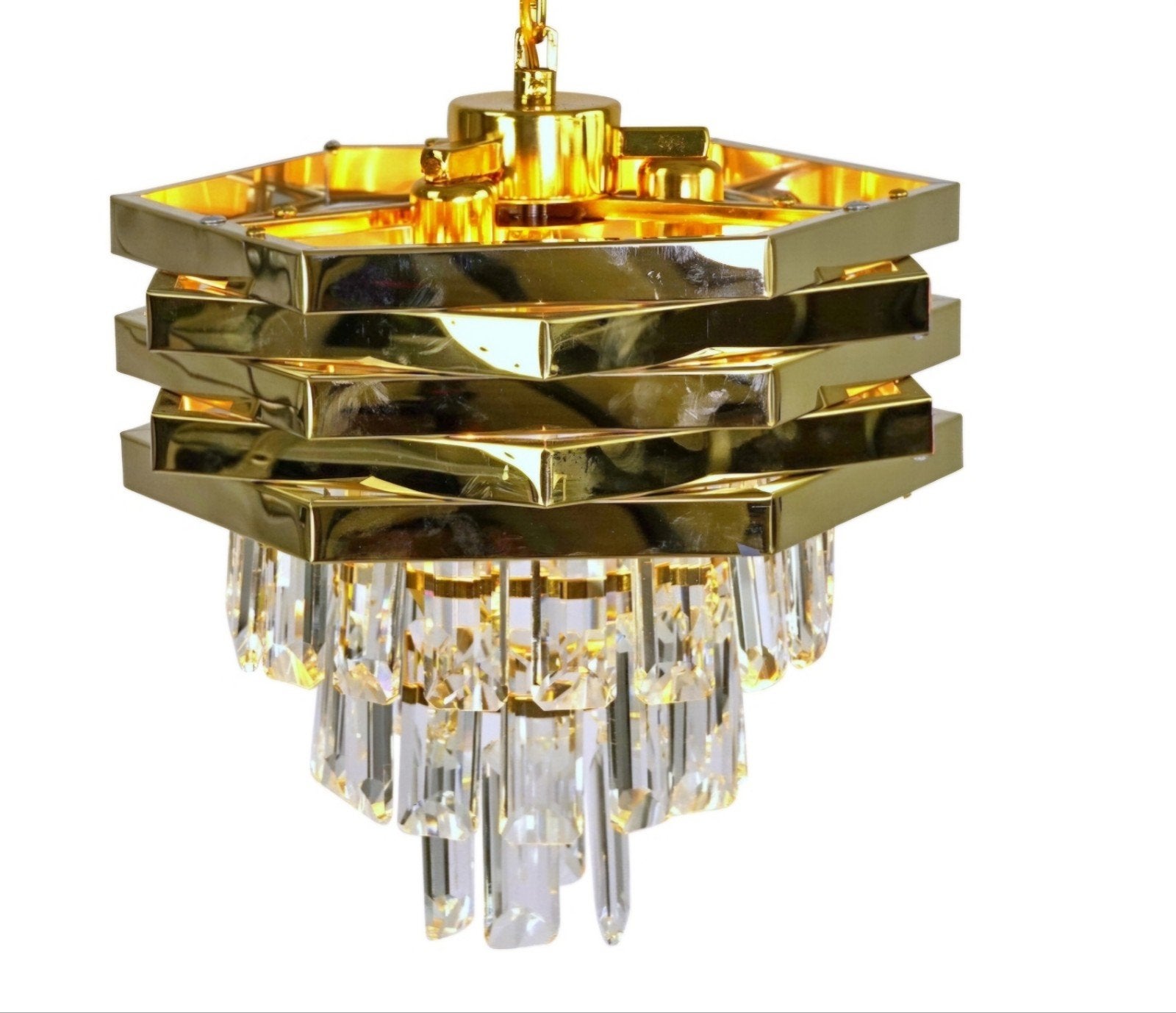 Luxe gouden hanglamp met kristallen, Ophalen, Modern, Luxe, Glamour, Overige fittingen, Zo goed als nieuw