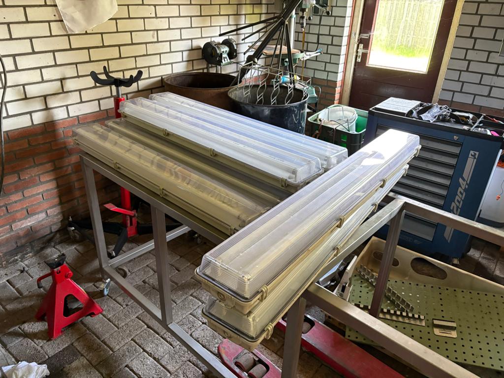 5 dubbele TL bakken 120cm - Ideaal voor werkplaats/garage, Ophalen, Gebruikt, 50 tot 200 watt, Lamp met armatuur