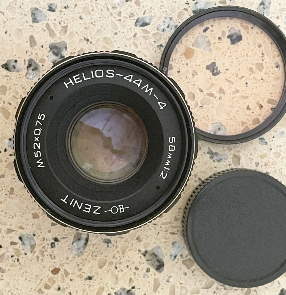 Helios 44M-4 (Russia, Valdai) (88293892) M42 en B+W filter, Ophalen of Verzenden, Telelens