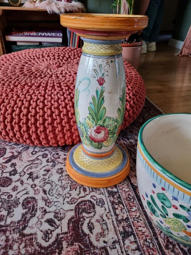 Vintage planten zuil met pot Italiaanse, Ophalen of Verzenden