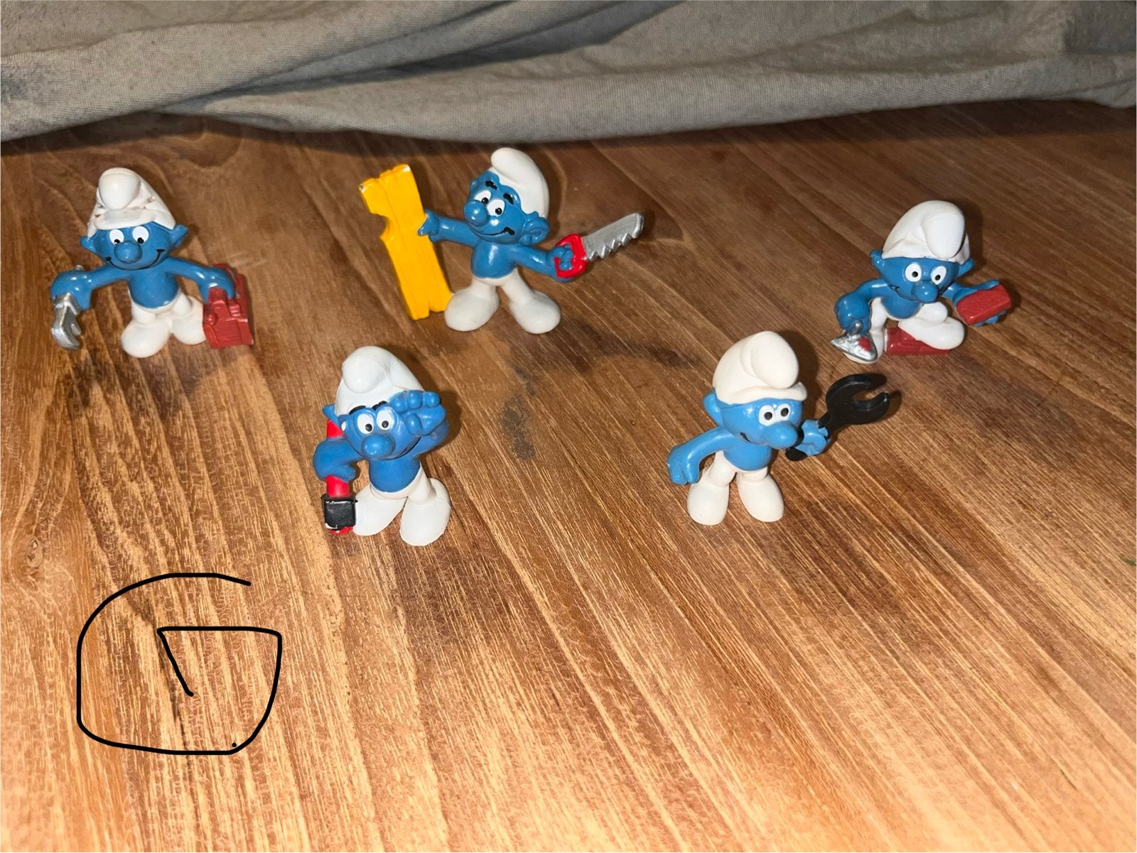 Set G -5 Smurfen figuren met gereedschap, Ophalen of Verzenden, Gebruikt, Verschillende Smurfen