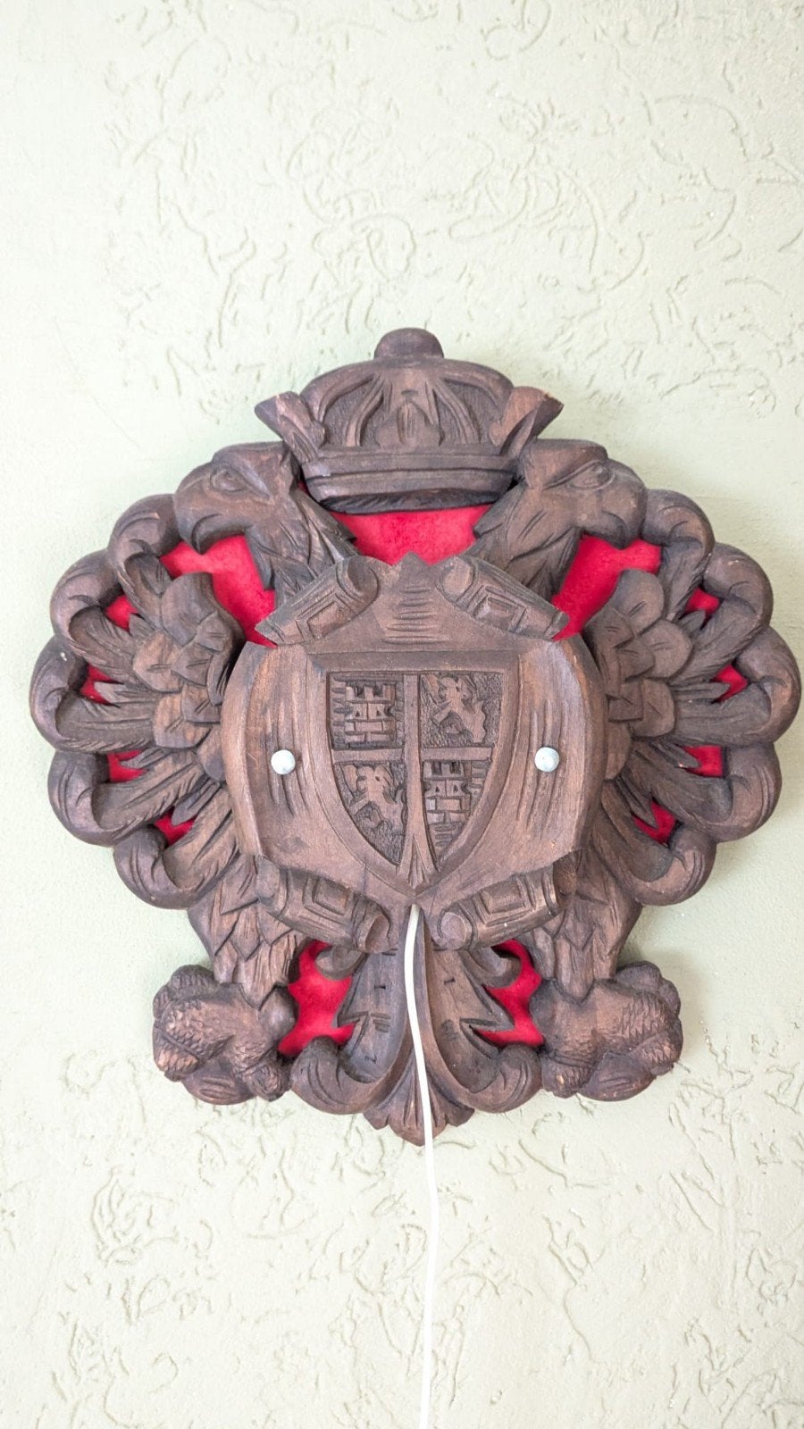 Mooie vintage houten wanddecoratie lamp, Ophalen, Hout, E14 (klein), Bruin