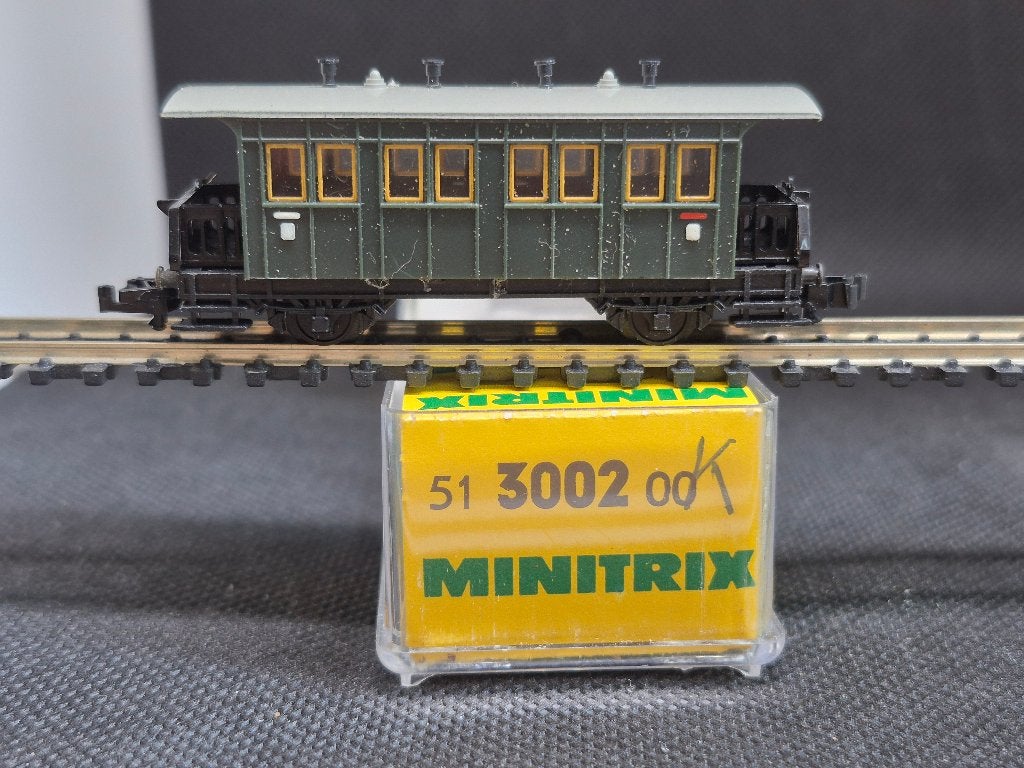Minitrix 3002 - K.Bay.Sts.B. Lokaalbaan pers.wagen (16856), Gebruikt, Gelijkstroom, Trix, Wagon