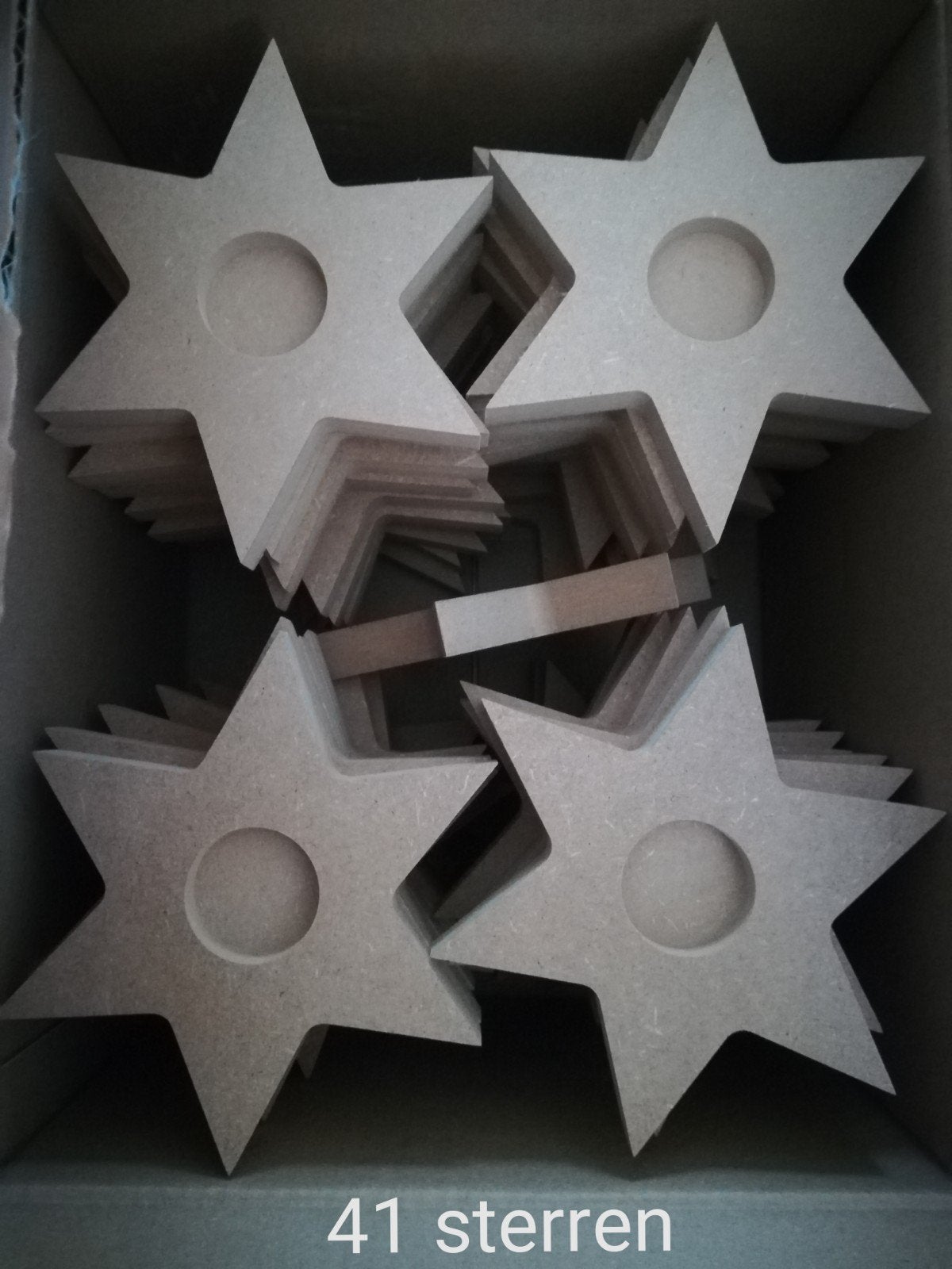 Partij 41x kerst sterren waxinelichthouders MDF hout, Ophalen of Verzenden, Nieuw, Kerstmis, Knutselmateriaal