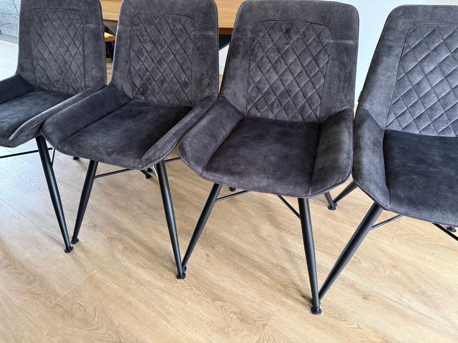 4 Luxe Zwarte Eetkamerstoelen | Plush Stof |, Ophalen, Zwart, Zo goed als nieuw, Stof