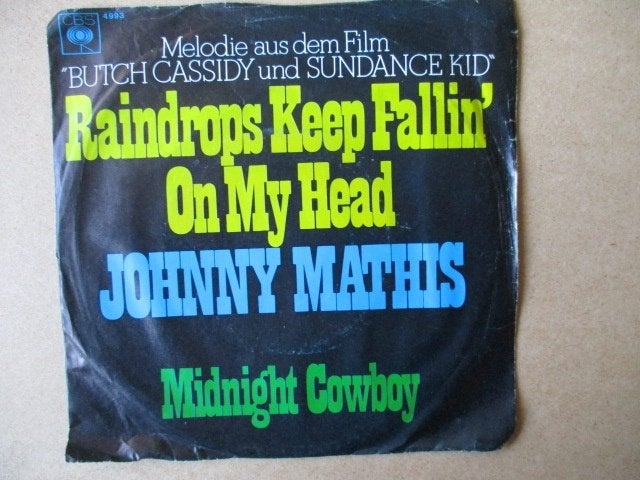 s3458 johnny mathis - raindrops keep fallin on my head, Ophalen, Gebruikt, 7 inch, Overige genres