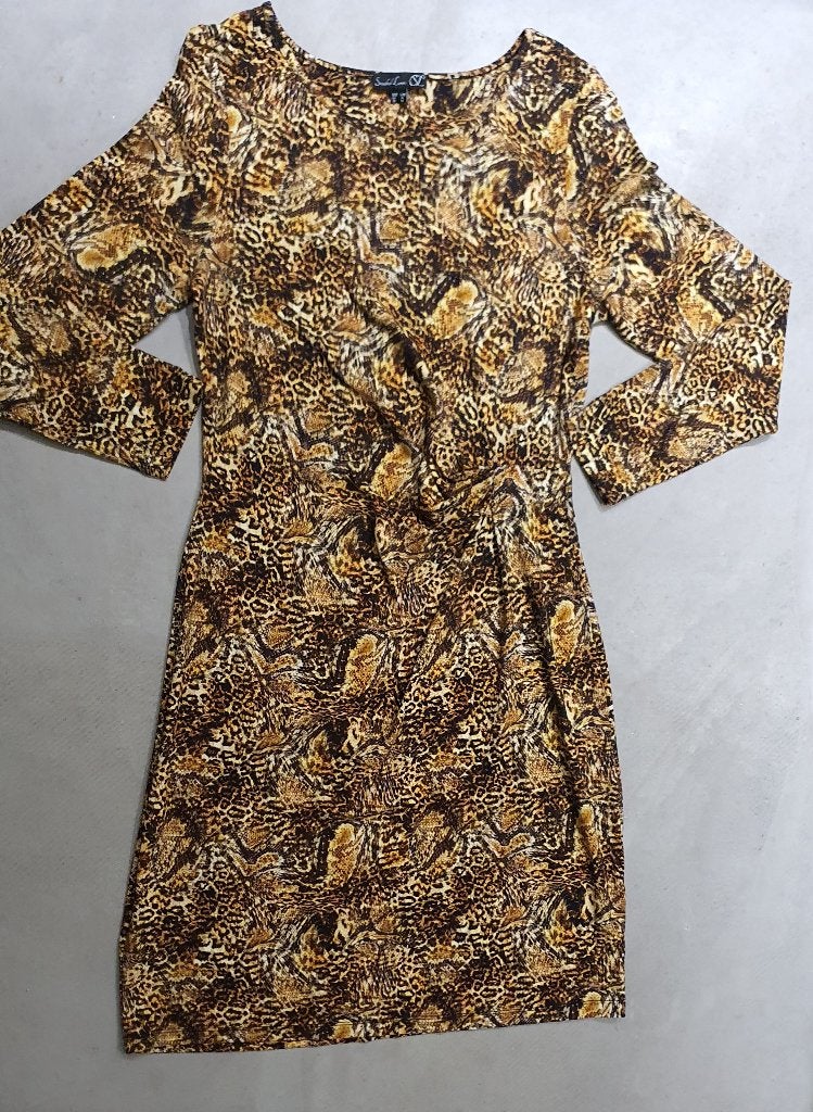 Smashed Lemon jurk L – animal print met twist detail, Maat 38/40 (M), Bruin, Ophalen of Verzenden, Zo goed als nieuw