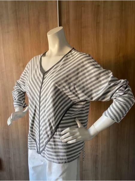 10 Days blouse Top grijs/wit gestreept mt. L/XL, Maat 46/48 (XL) of groter, 10days, Ophalen of Verzenden, Zo goed als nieuw