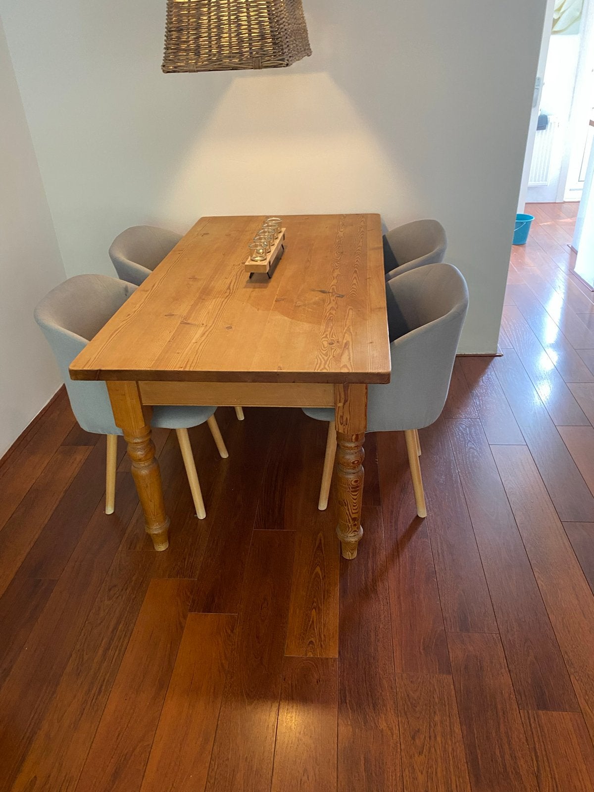 Houten eettafel met gedraaide poten, Ophalen, Gebruikt, 100 tot 150 cm, 50 tot 100 cm