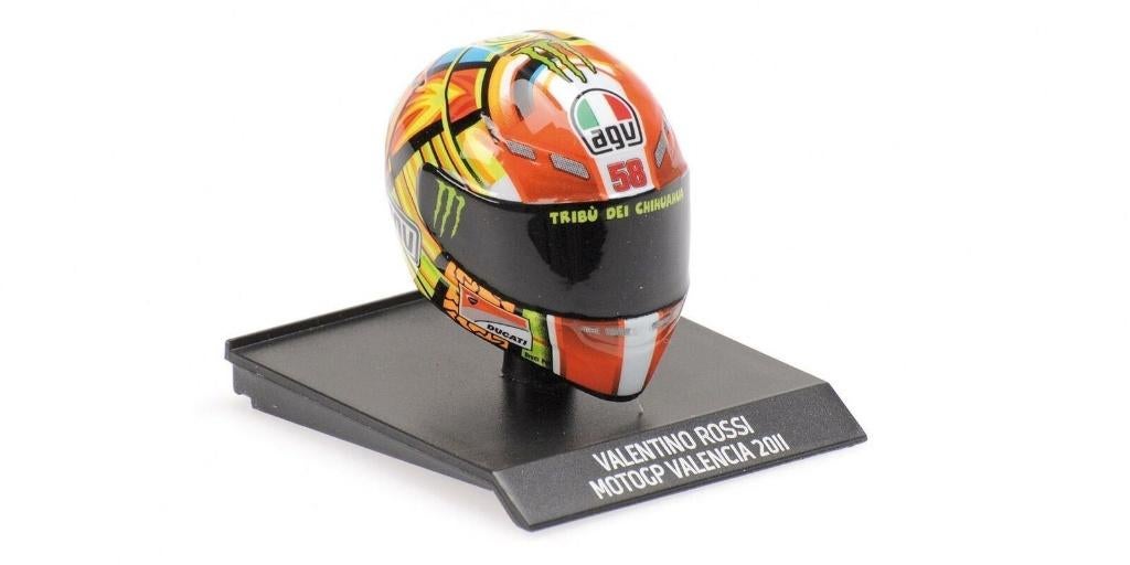 Valentino Rossi AGV helm 2011 Valencia 1:10 315110066, Hobby en Vrije tijd, Modelauto's | 1:5 tot 1:12, Minichamps GmbH & Co . KG