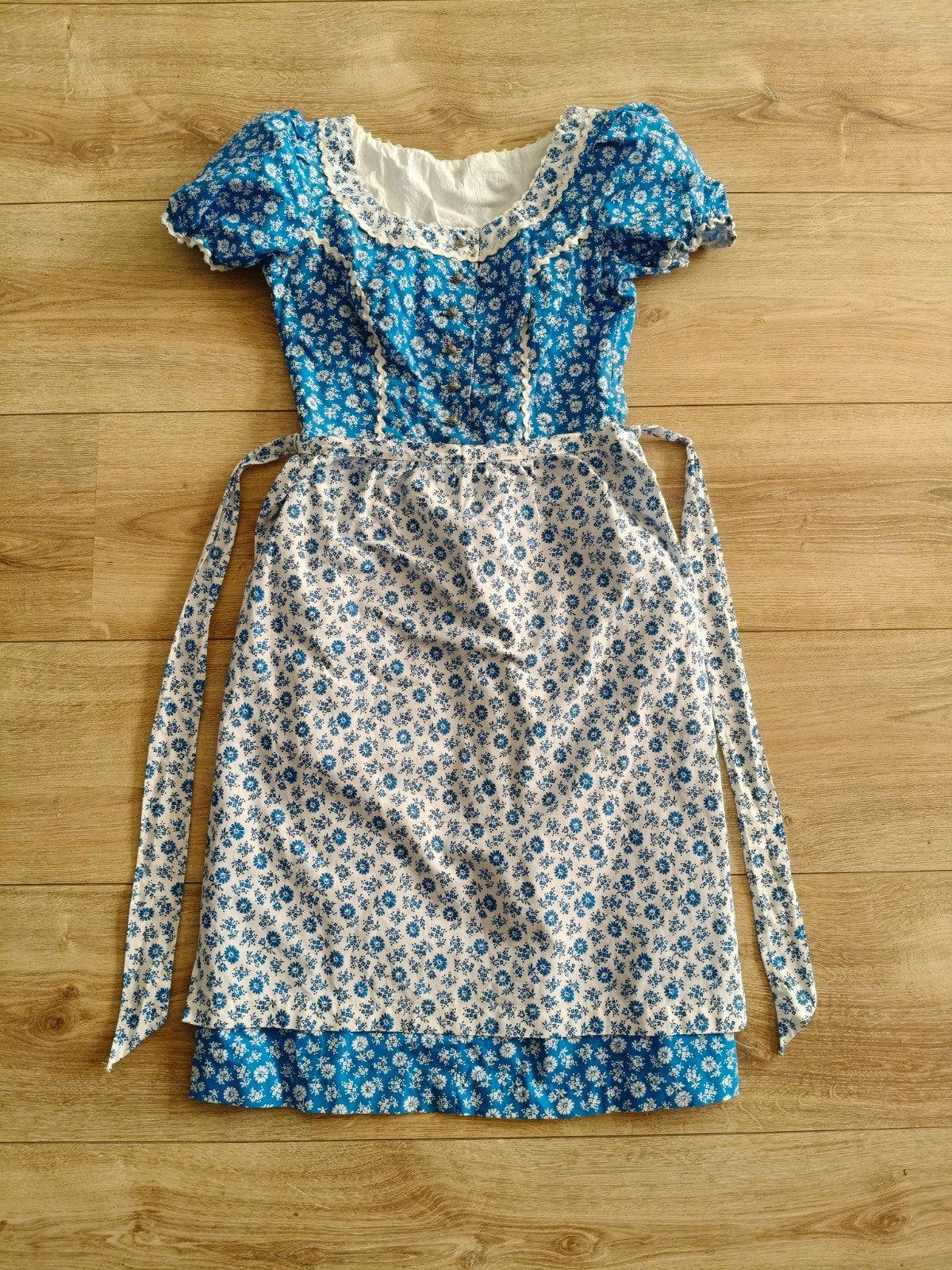 Vintage Oostenrijkse Dirndl Jurk met Schort - 100% Katoen M, Maat 38/40 (M), Blauw, Ophalen of Verzenden, Zo goed als nieuw
