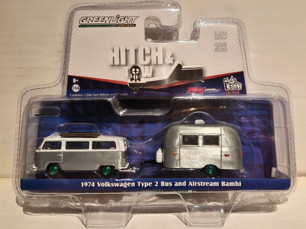 Greenlight 1/64 '74 VW Type 2 & Airstream Bambi Greenmachine, Ophalen of Verzenden, Nieuw, Auto