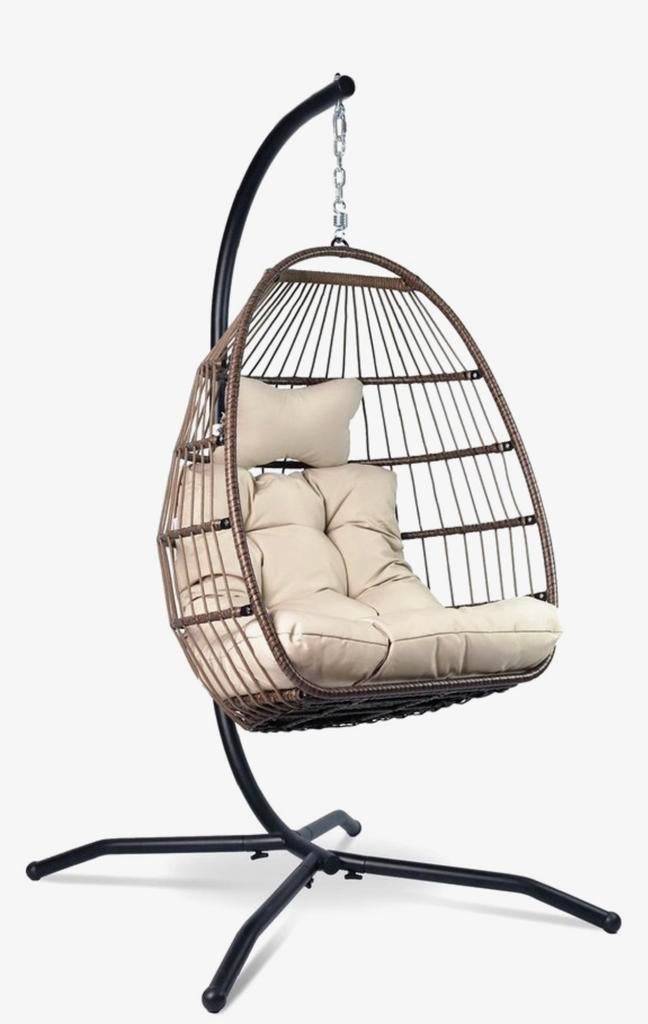Hangstoel egg van Vita5 met standaard en kussens, Ophalen, Zo goed als nieuw, Wicker, Inklapbaar