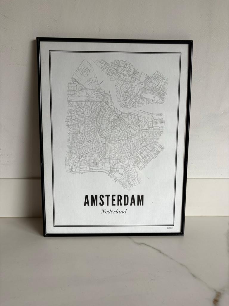 Van Wijck Amsterdam kaart 30x40 met lijst, Ophalen of Verzenden, Zo goed als nieuw, Print, Minder dan 50 cm