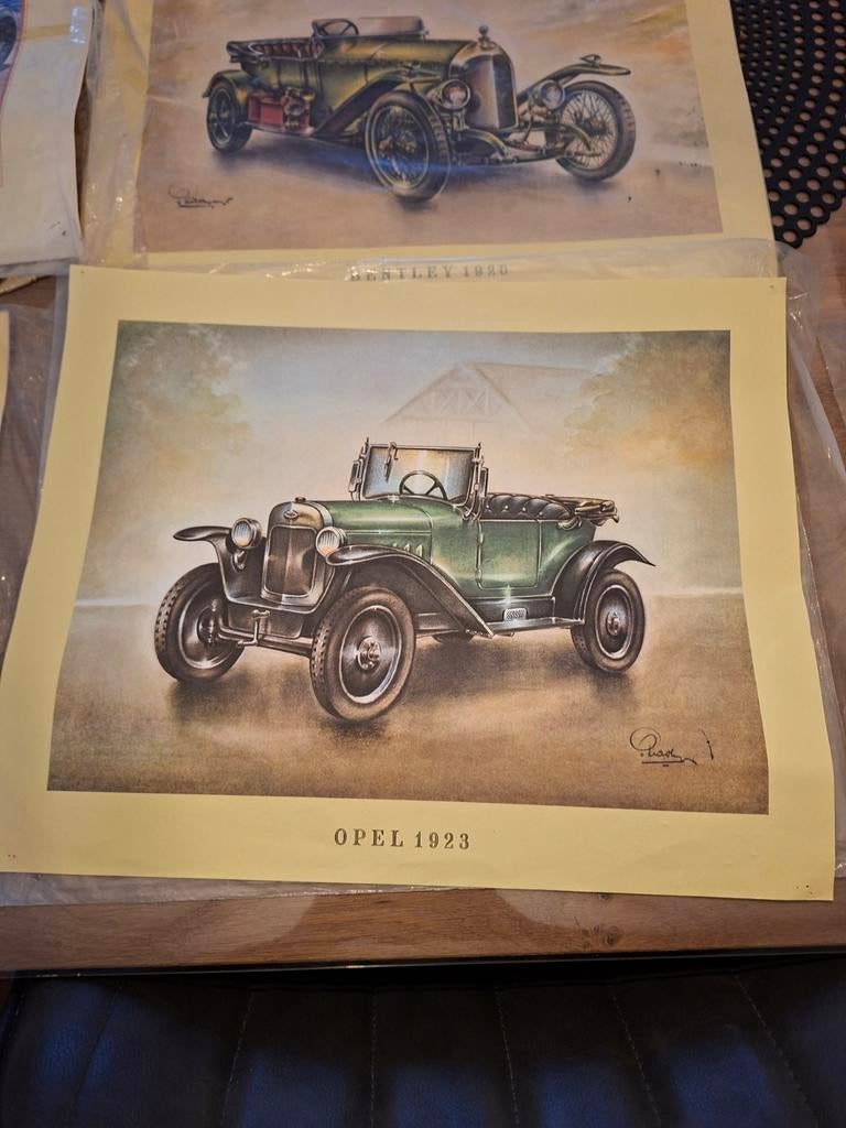 Oude auto prenten, Opel, Bentley, Delage, Lanchester, Ophalen of Verzenden