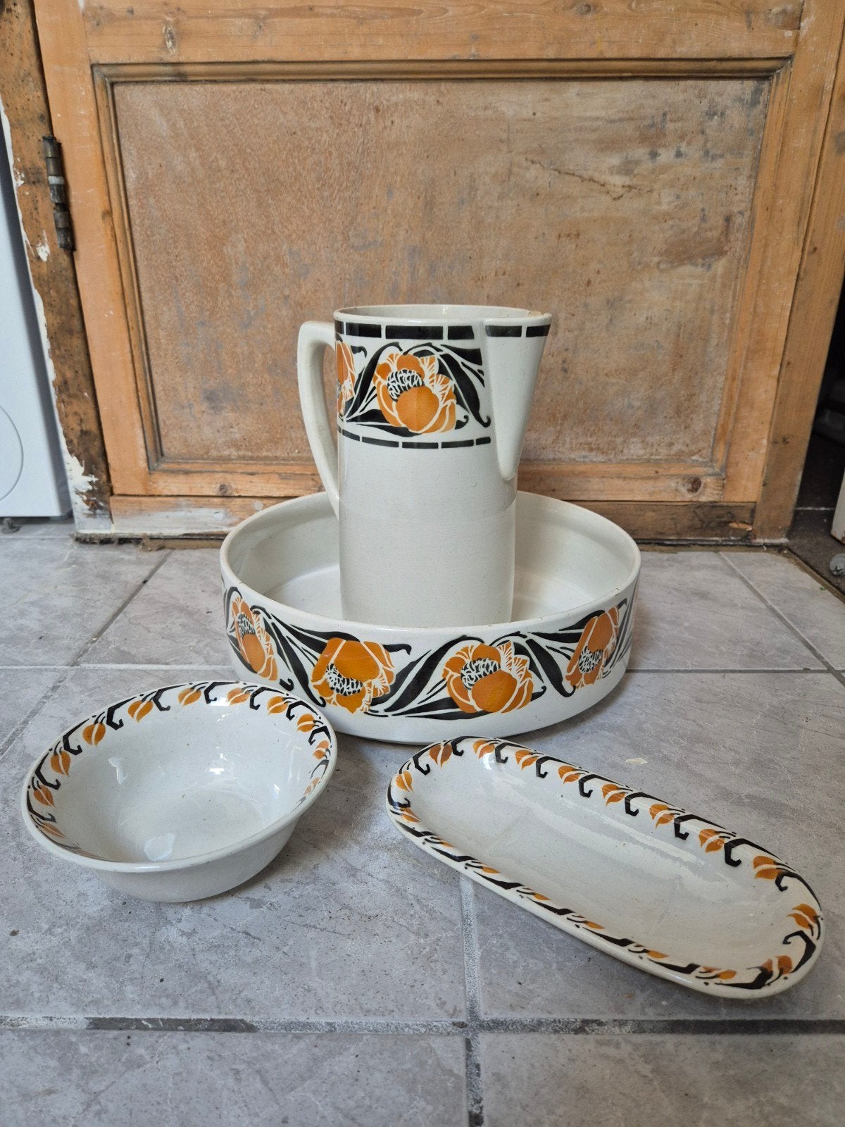 Antieke Lampetstel (wasstel) - Sarreguemines art deco, Antiek en Kunst, Ophalen