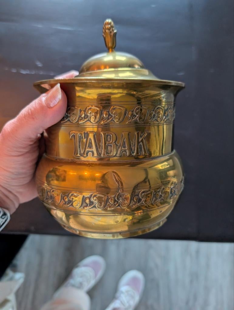 Antieke koperen tabakspot met deksel, Antiek en Kunst, Antiek | Koper en Brons, Ophalen of Verzenden, Koper