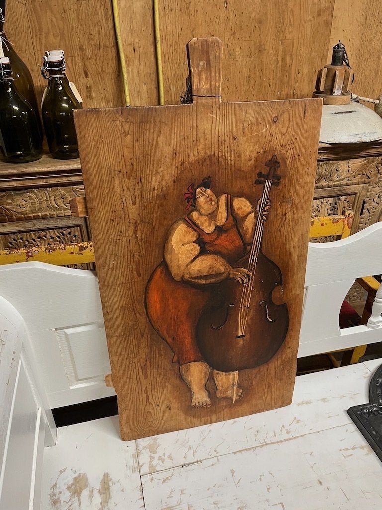 Antieke Snijplank/Keukenplank Beschilderd met Dame en Bas, Ophalen, Gebruikt, Hout, Snij-/serveerplank