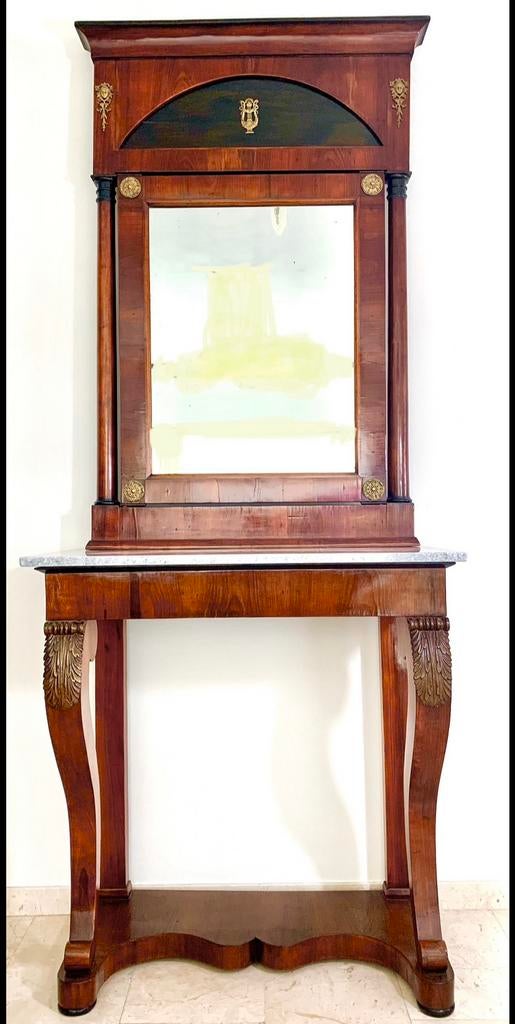 Antieke empire console met spiegel, Ophalen of Verzenden