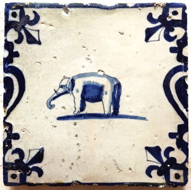 Tegel Antiek Olifant Kandelaber, Ophalen of Verzenden