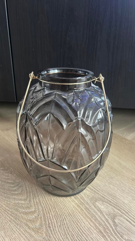 Vaas rookglas met goud, Huis en Inrichting, Woonaccessoires | Vazen, Overige kleuren, Ophalen of Verzenden, Minder dan 50 cm, Glas