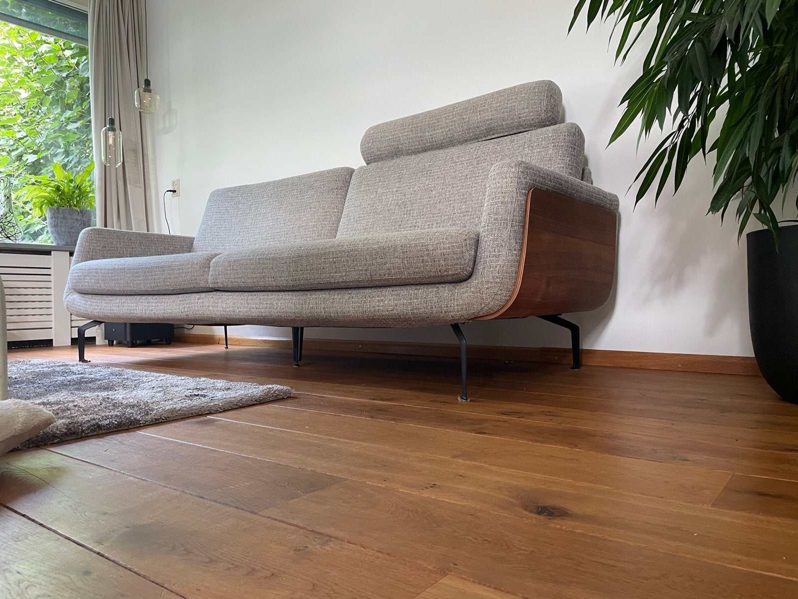 Baenks Designbank met houten accenten en hoofdsteun, Huis en Inrichting, Gebruikt, Overige maten, 75 tot 100 cm, Ophalen of Verzenden
