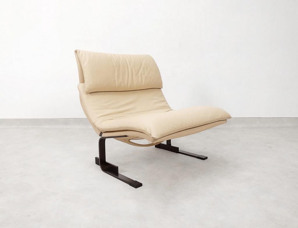 Saporiti Onda chair - cream leather, Huis en Inrichting, Fauteuils, Gebruikt, Ophalen of Verzenden, 75 tot 100 cm, Leer