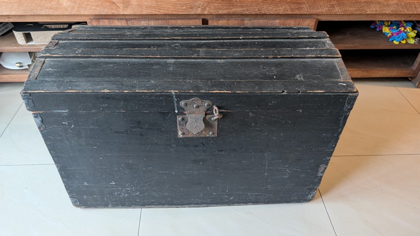 Antieke Zwarte Houten Kist - Opbergkist, Ophalen
