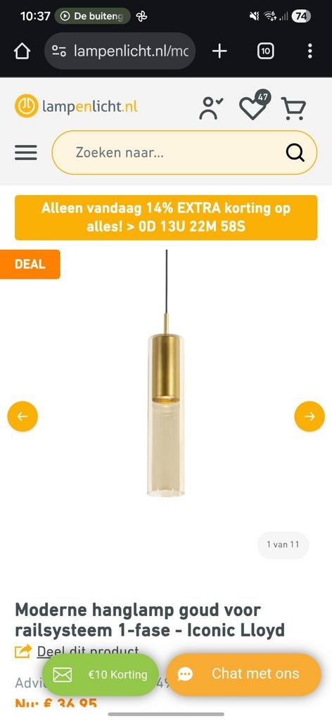 8 messingkleurige hanglampen aan rails met slimme lamp, Ophalen, 50 tot 75 cm, Nieuw, Glas