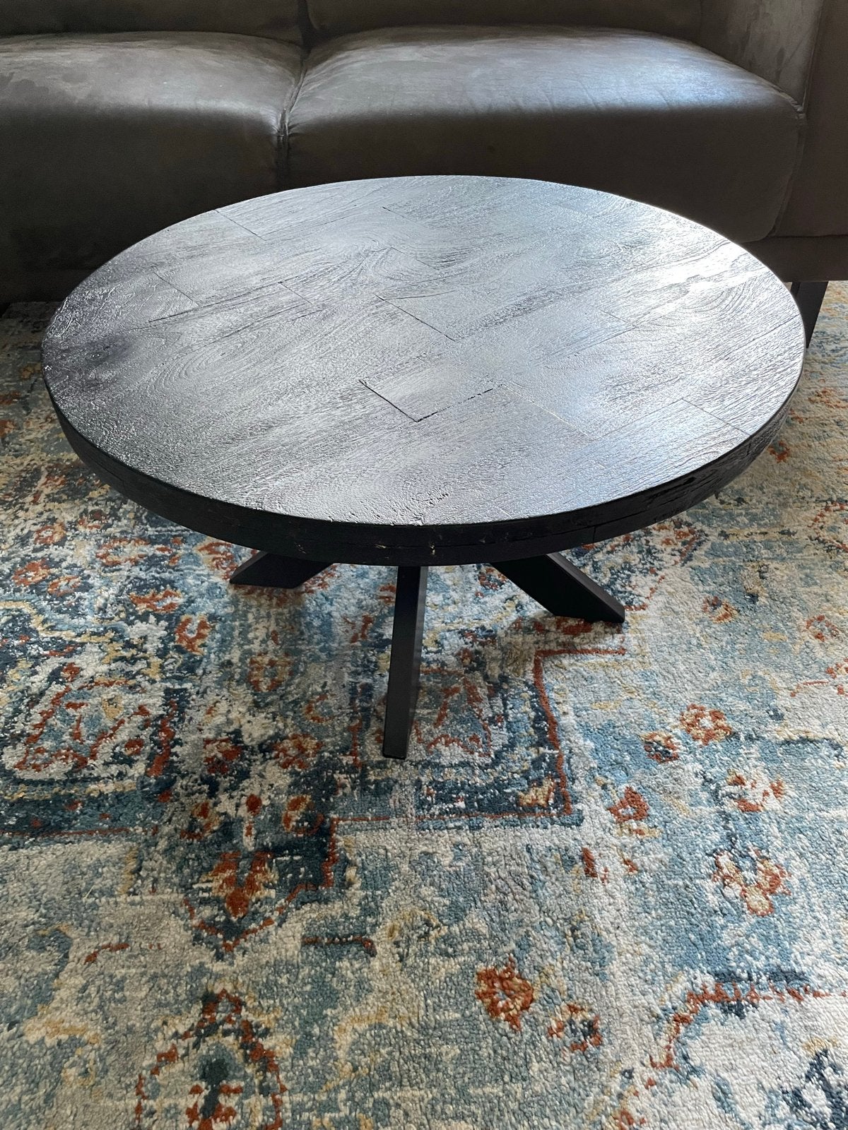 Salontafel mango hout met stalen frame, Ophalen, 50 tot 100 cm, Rond, 50 tot 100 cm