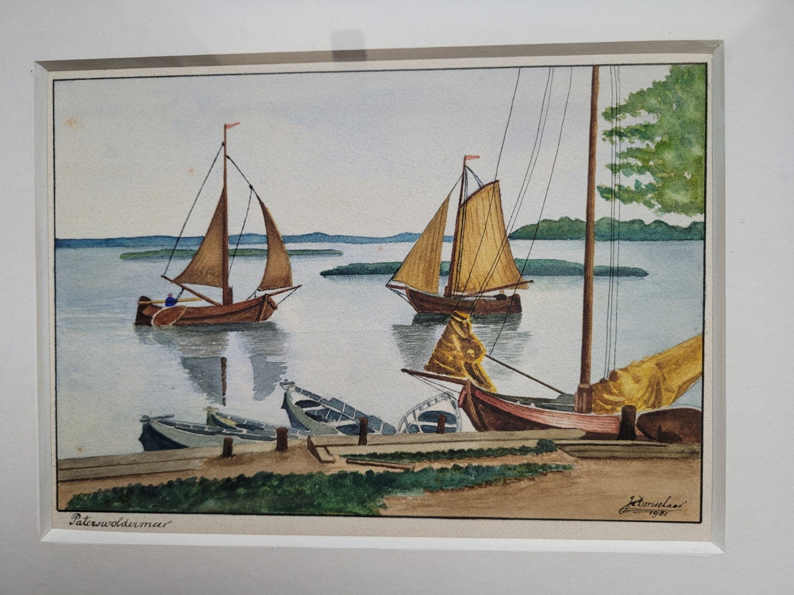 Aquarel zeilboten Paterswoldser meer Drenthe schilderij, Antiek en Kunst, Maritiem / water, Ophalen of Verzenden, Papier, Origineel werk