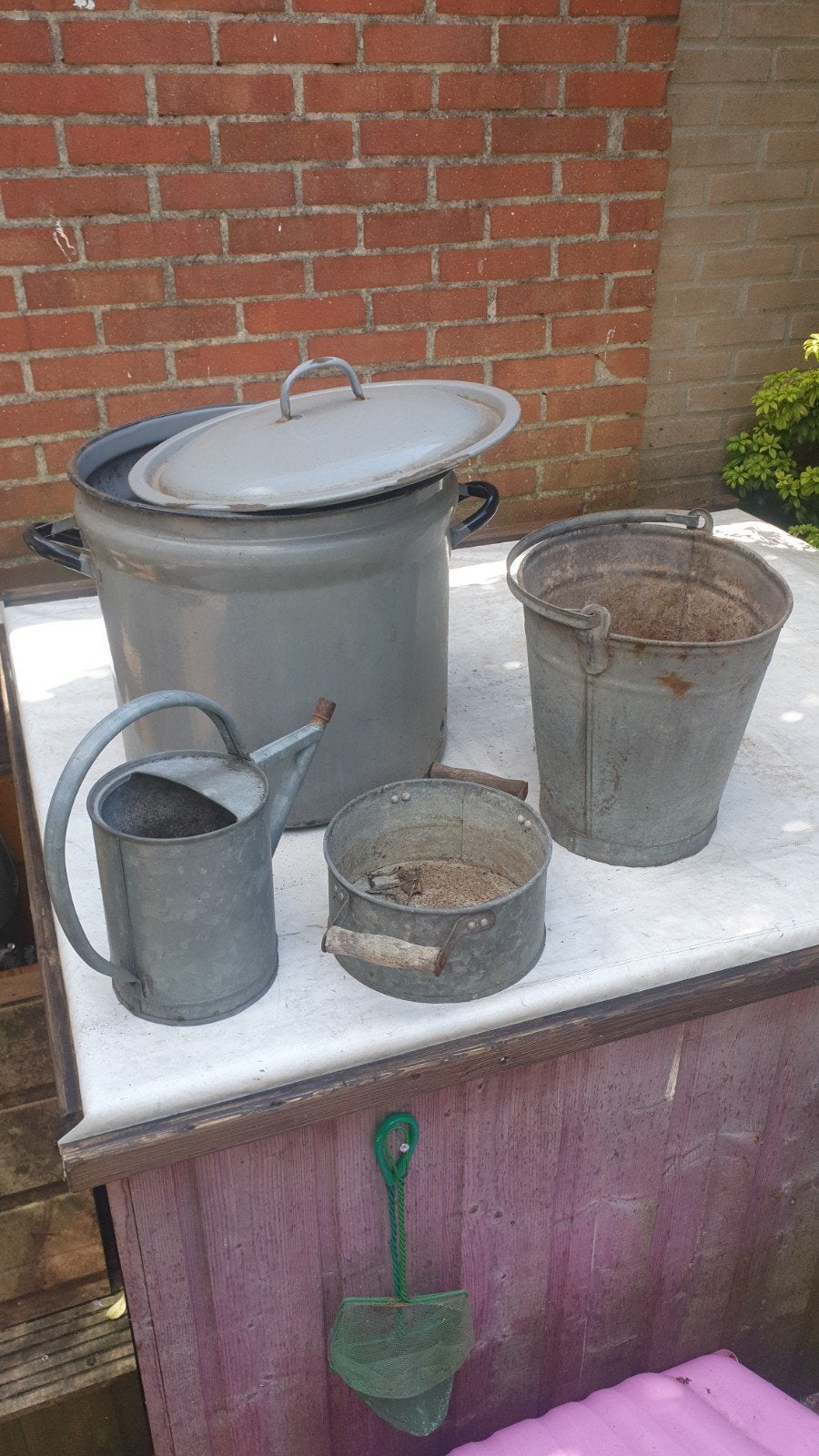 Vintage geëmailleerde pot, gieter en emmers, Ophalen of Verzenden