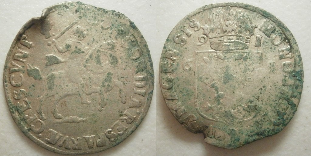Nijmegen Rijderschelling 1691 staart omhoog, Postzegels en Munten, Munten | Nederland, Vóór koninkrijk, Zilver, 25 cent, Ophalen of Verzenden