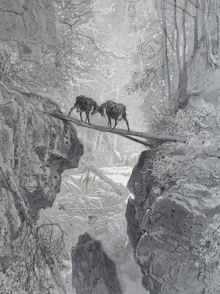 Originele houtgravure - Geiten, Aesops Fabels - Gustave Doré, Antiek en Kunst, Verzenden, 30 cm, 1800 - 1899, 40 cm