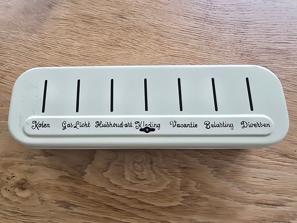 Vintage Metalen Spaarpot met Vakjes - Jaren '50/'60, Ophalen of Verzenden