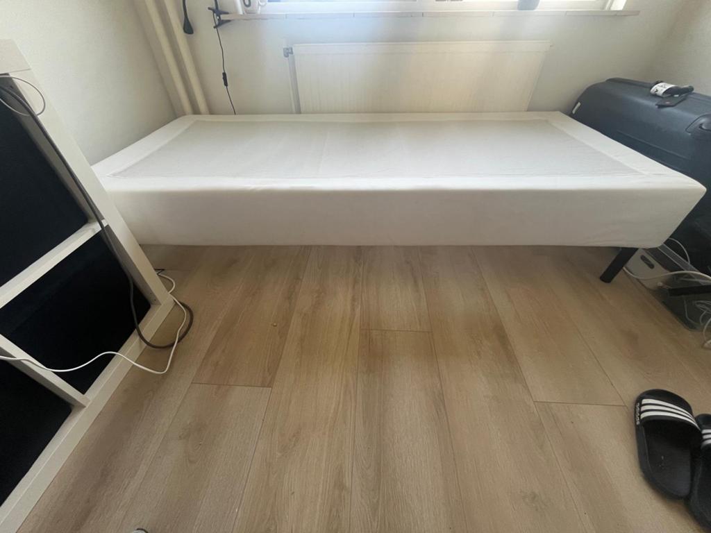 Boxspring model bedbodem met poten + matras 90x200, Ophalen, 90 cm, Eenpersoons, Wit