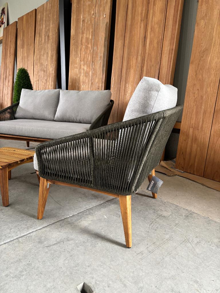 Loungeset Marisol | teaklook olijfgroen rope, Ophalen, 4 zitplaatsen, Hardhout, Nieuw