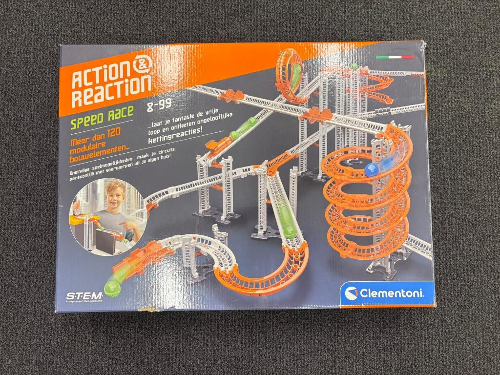 Clementoni knikkerbaan Action & Reaction Speed Race Set, Ophalen, Zo goed als nieuw, Bouwen