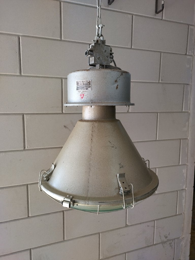Vintage fabriekslamp uit 1986, Ophalen, Gebruikt, E27 (groot), Glas