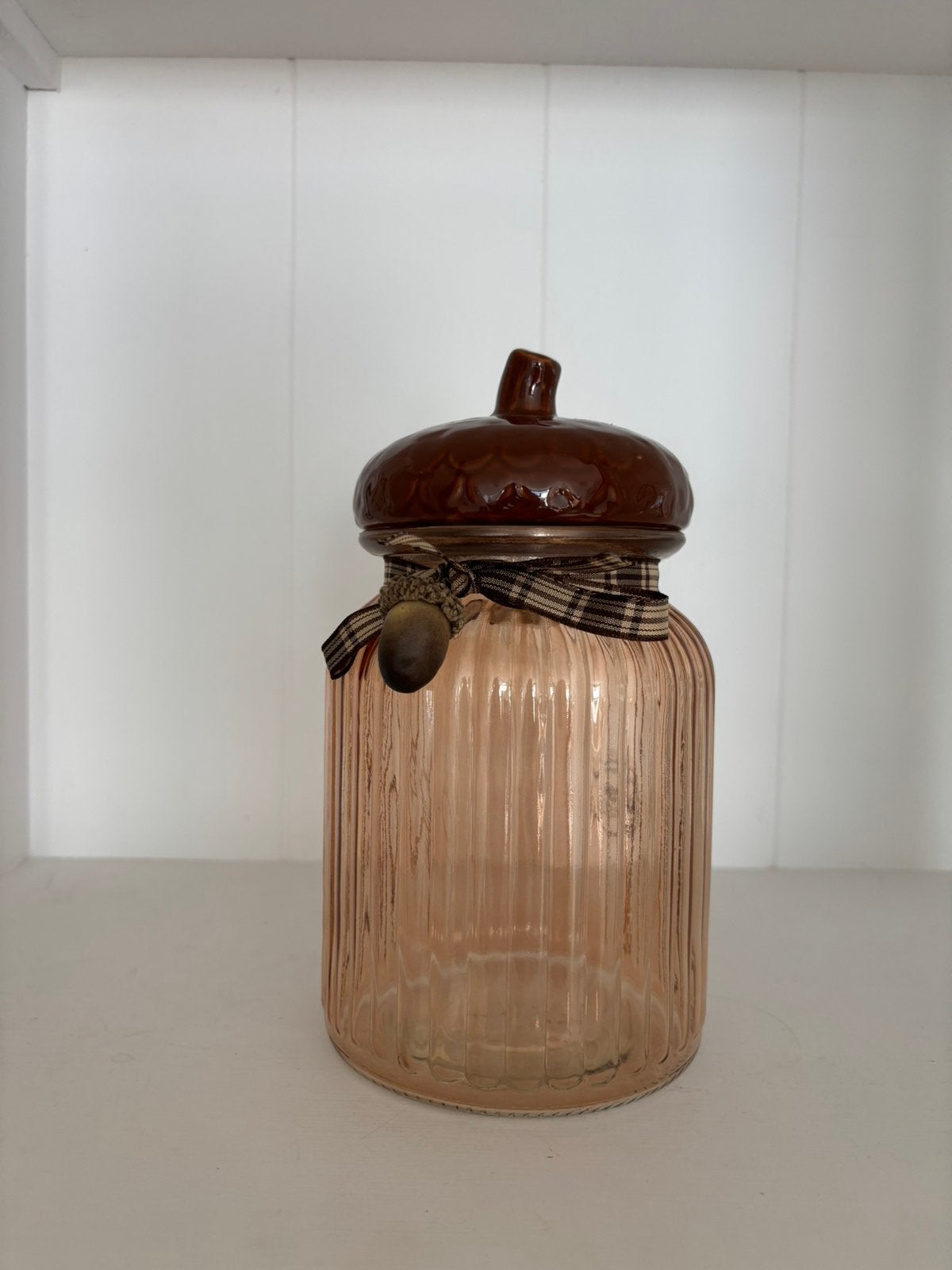 Opbergpot eikel bruin herfst, Huis en Inrichting, Nieuw, Ophalen of Verzenden, Modern, Glas
