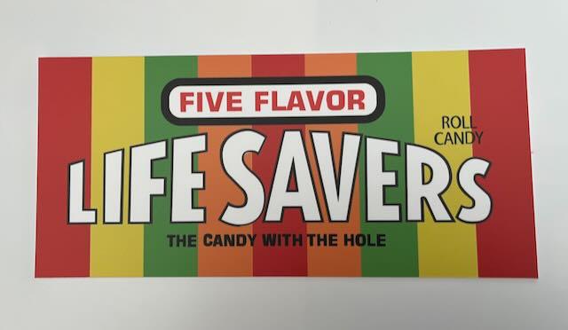 LIFE SAVERS snoep    reclamebord  35 x16 cm, Ophalen of Verzenden, Zo goed als nieuw, Reclamebord