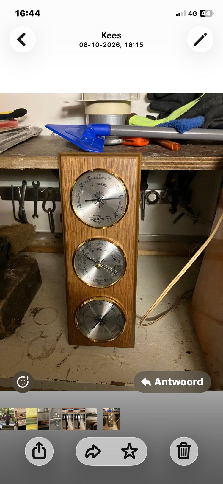 Vintage Barometer met Thermometer en Hygrometer, Ophalen of Verzenden, Gebruikt, Barometer