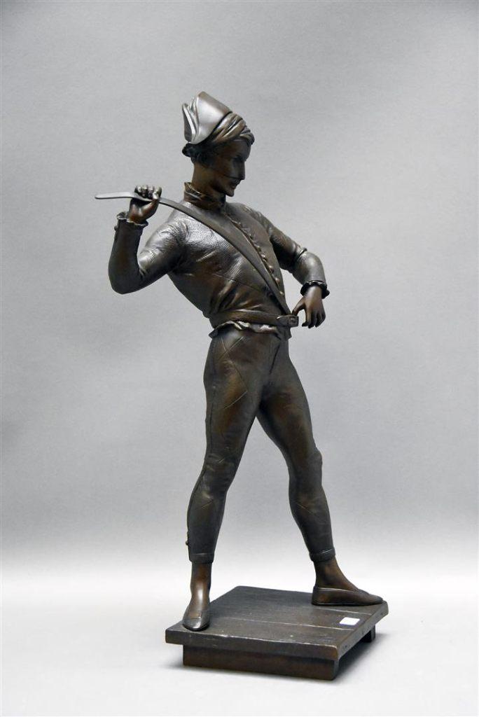 Paul Dubois 1829-1905 "De Harlekijn" BRONS, 59 x 19 x 18 cm., Antiek en Kunst, Brons, Beeld, Bruin, 50 - 100 cm