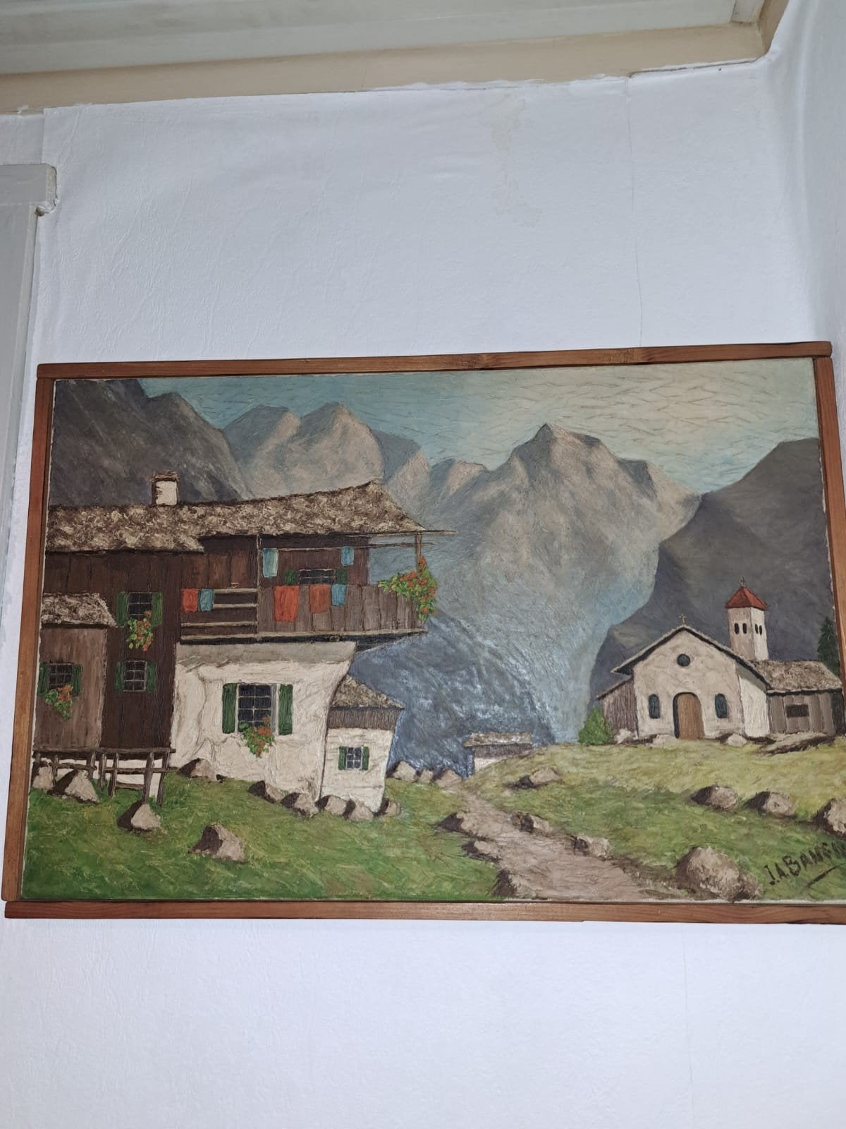 Schilderij met houten lijstje, Ophalen, Overige technieken, Handgeschilderd, Stads- / dorpsgezicht